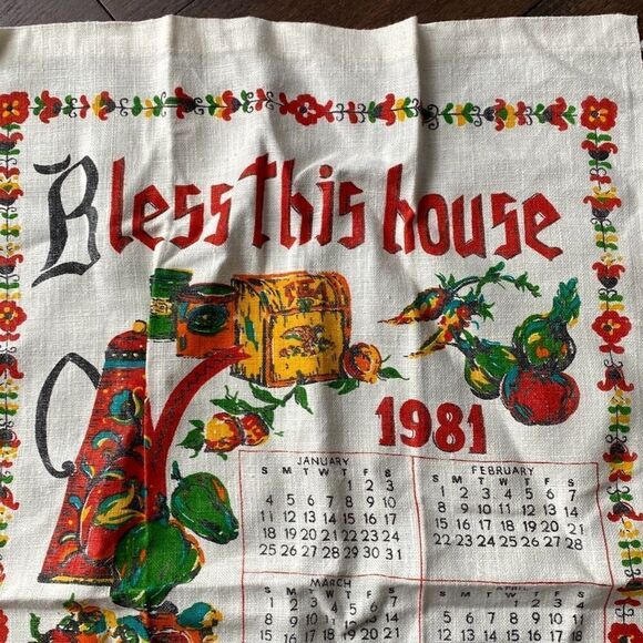 Vintage 1981 wall hanging dish towel bless this house primitive farmhouse countr - Picture 2 of 5
